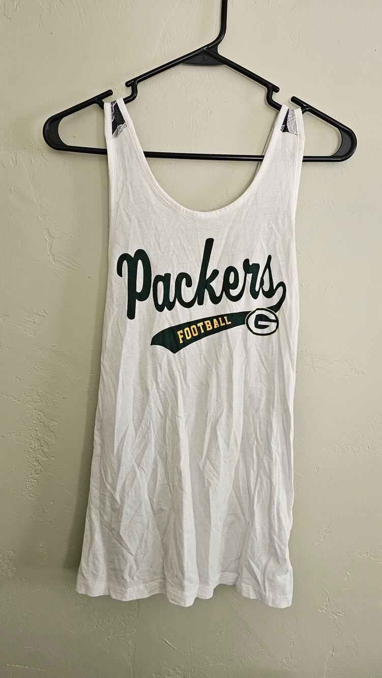 Green Bay Packers White Graphic Muscle Tank Top Mesh Floral Back - Juniors S